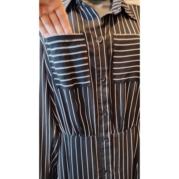 Who What Wear Sheath Dress Black White Pinstriped Long Sleeves Button down small - Picture 5 of 16